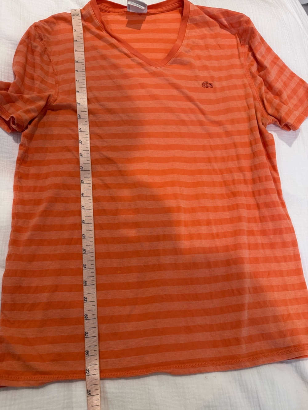 Lacoste Men's V-Neck Striped Tee Coral Orange XL 6 - Picture 5 of 6